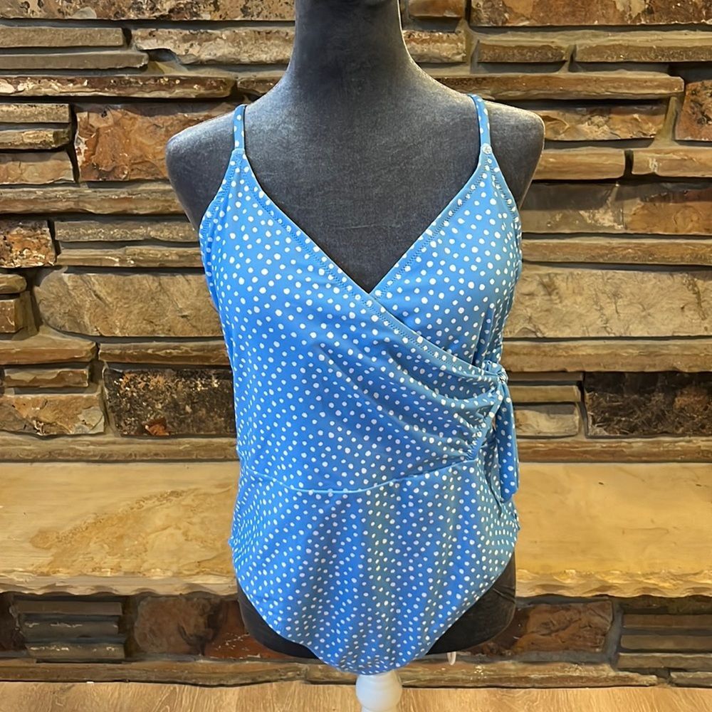 Jessica Simpson Eyeshadow Blue Polka Dot One Piece Swimsuit